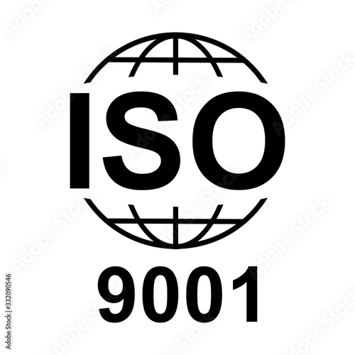 Iso 9001 icon. Standard quality symbol. Vector button isolated on black background photo