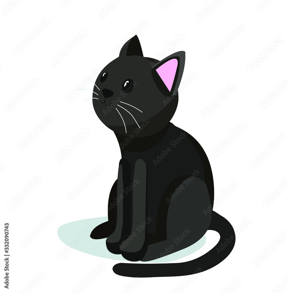 cartoon cute sitting black cat isolated on white background Stock ...