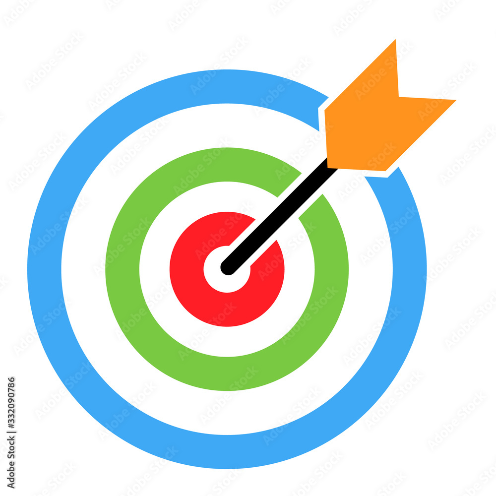 Target icon with arrow symbol for website etc. Web flat button, vector illustration