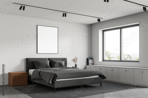 Luxury white bedroom corner with poster