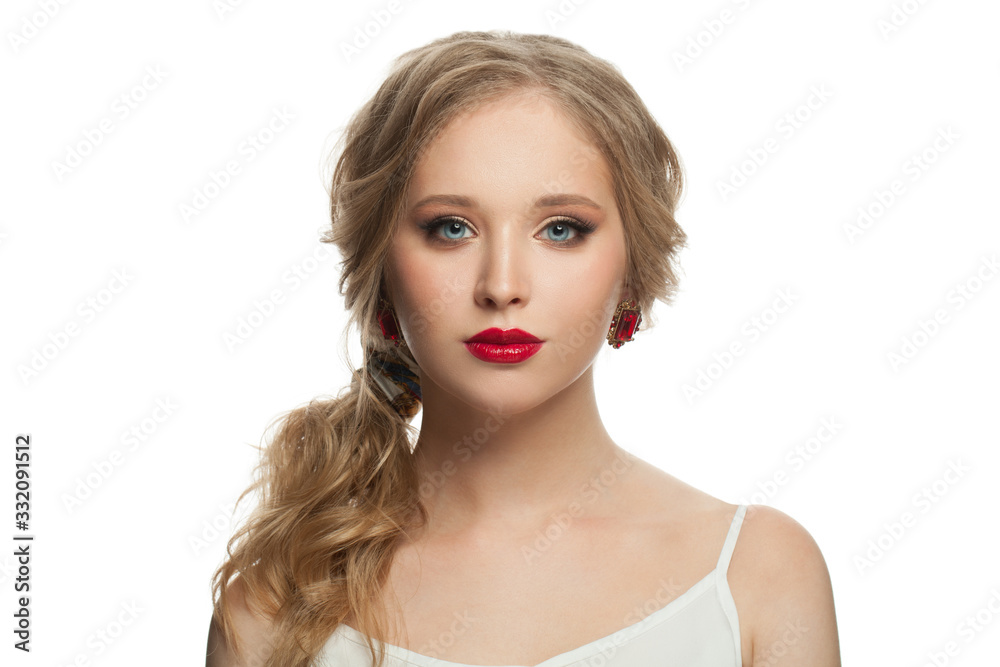 Fashion portrait of elegant young perfect woman isolated on white Fashion portrait of elegant young perfect woman isolated on white