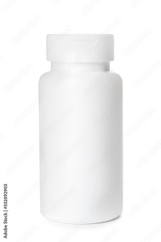 Bottle with vitamin pills isolated on white