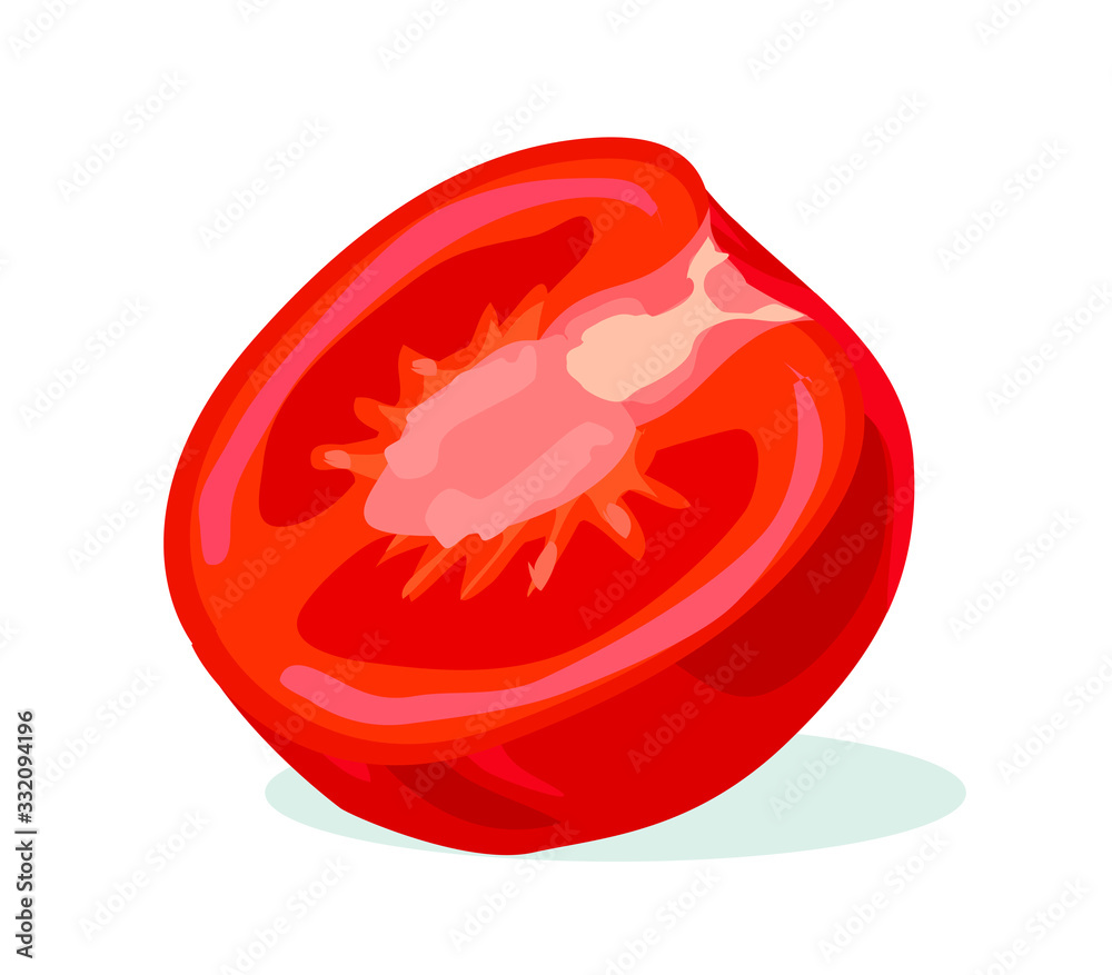 half slice of red sliced tomato vegetable food symbol isolated on white background