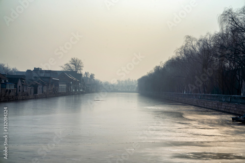 The moat, water became frozen at the Forbidden City in winter, Beijing, China.