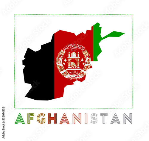 Afghanistan Logo. Map of Afghanistan with country name and flag. Amazing vector illustration.
