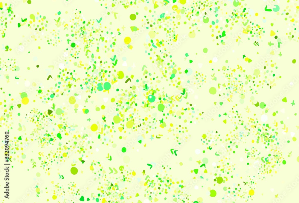 Light Green, Yellow vector backdrop with memphis shapes. Light Green, Yellow vector backdrop with memphis shapes.