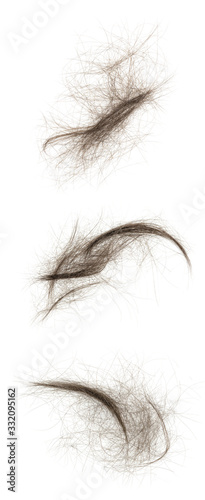 Hair bundle isolated on white background. collage tuft hair close-up