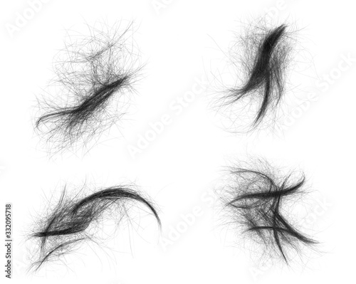 Hair bundle isolated on white background. collage tuft hair close-up photo