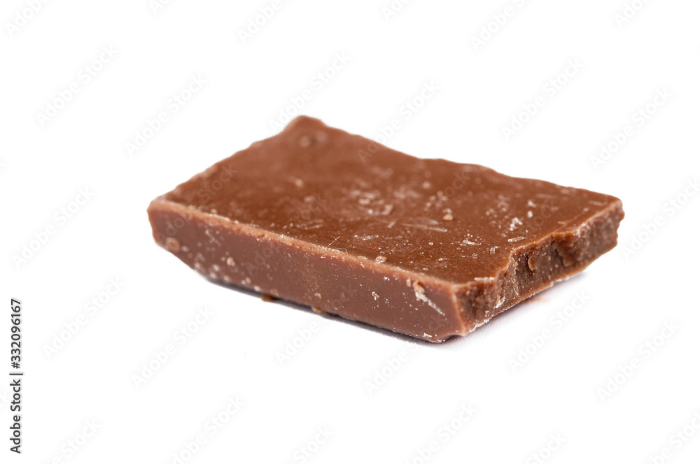 Chocolate cubes isolated on white background.Copy space Chocolate cubes isolated on white background.Copy space