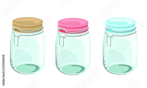 three reusable mason jar glass jars no plastic eco lifestyle food container isolated on white background