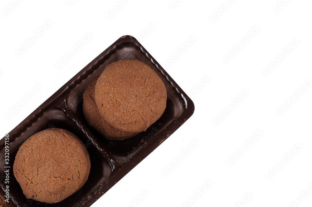 Fototapeta premium Chocolate cookie isolated on white background.Copy space