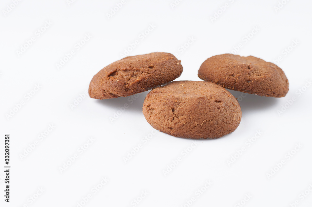 Chocolate cookie isolated on white background.Copy space Chocolate cookie isolated on white background.Copy space