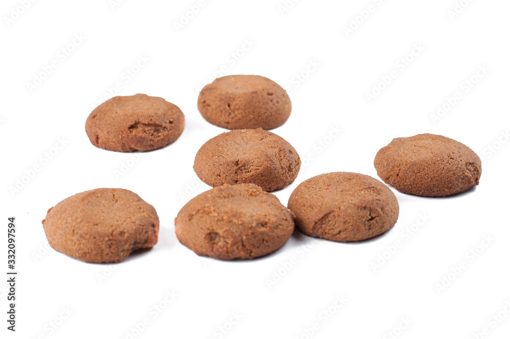 Chocolate cookie isolated on white background.Copy space Chocolate cookie isolated on white background.Copy space