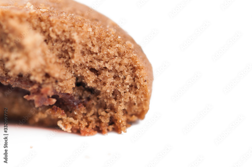 Chocolate cookie isolated on white background.Copy space Chocolate cookie isolated on white background.Copy space