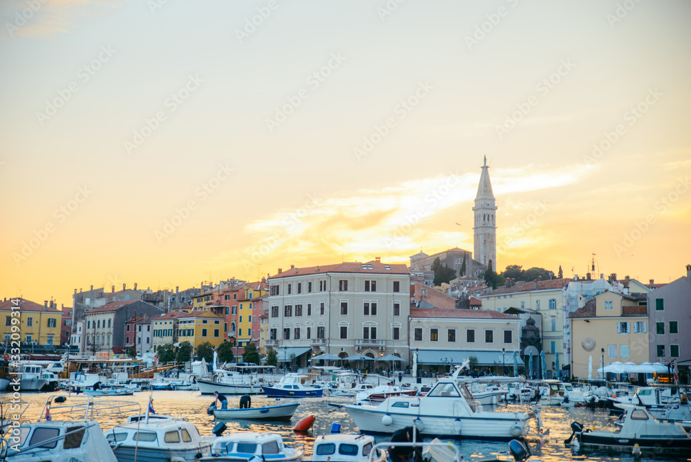 Fototapeta premium view of beautiful old city Rovinj in Croatia on sunset