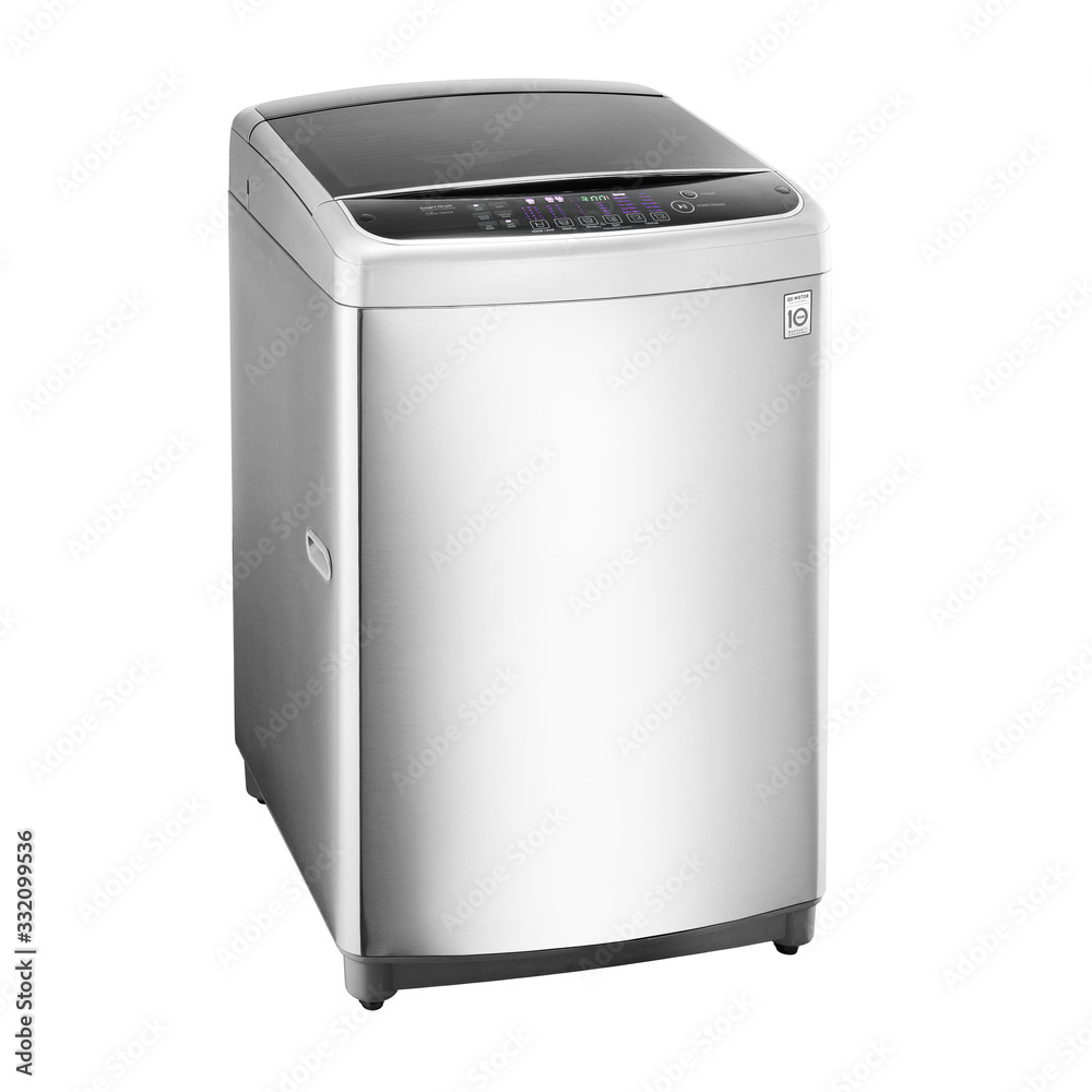 Top Loader Washing Machine Isolated on White Background. Side View of