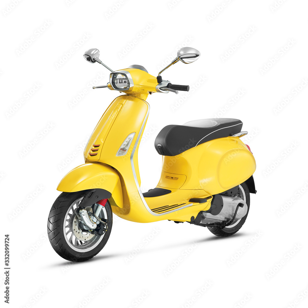Aan het liegen ijs Bijlage Yellow Electric Vintage Scooter Isolated on White Background. Side View of  Retro Motor Scooter. Motorcycle with Step-Through Frame and Platform.  Modern Personal Transport. Classic Scooter Stock Photo | Adobe Stock