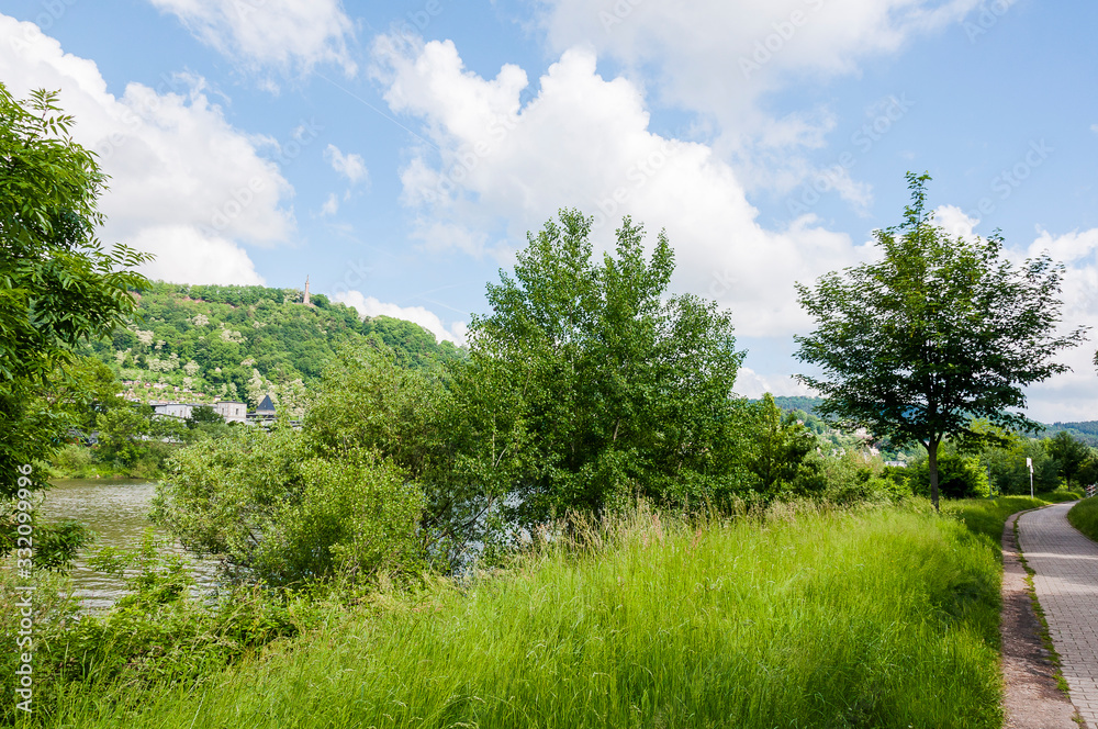 Trier, Mosel, Fluss, Moselufer, Uferweg, Moselschiffe, Radtour, Spazierweg, Römerbrücke, Moselbrücke, Brücke, Flussschifffahrt, Rheinland-Pfalz, Stadt, Altstadt, Frühling, Deutschland