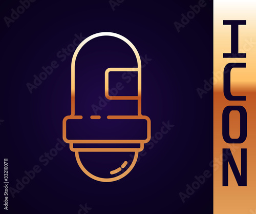 Gold line Antiperspirant deodorant roll icon isolated on black background. Cosmetic for body hygiene. Vector Illustration