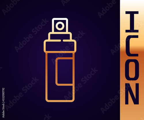 Gold line Perfume icon isolated on black background. Vector Illustration