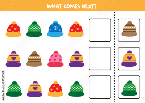 What comes next, guess the sequence of winter caps.