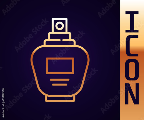 Gold line Perfume icon isolated on black background. Vector Illustration