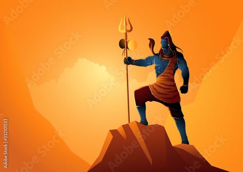 Lord Shiva standing on top of a rock
