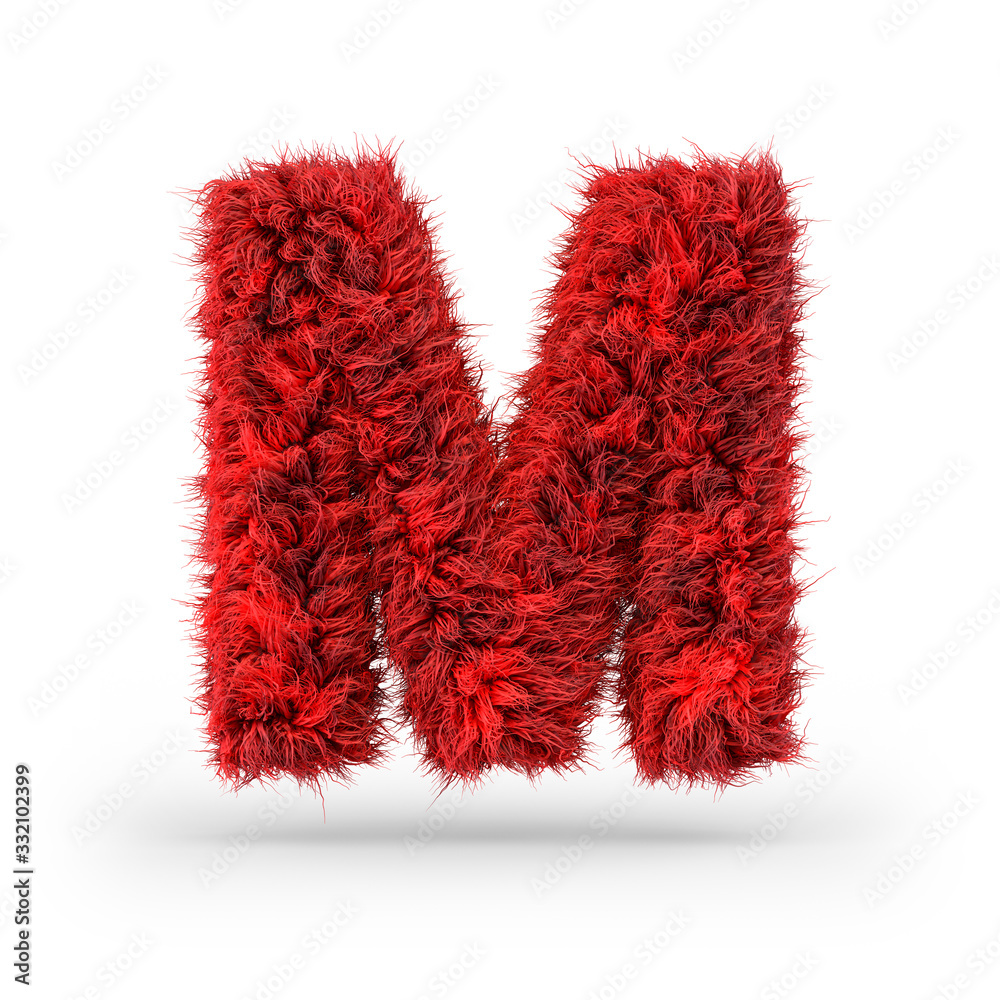 Capital letter M. Uppercase. Red fluffy and furry font. 3D Capital letter M. Uppercase. Red fluffy and furry font. 3D