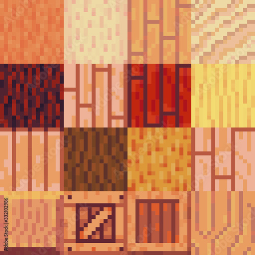Wood seamless pattern  tile,  for pixel art style game, texture background. Isolated vector 8-bit illustration.