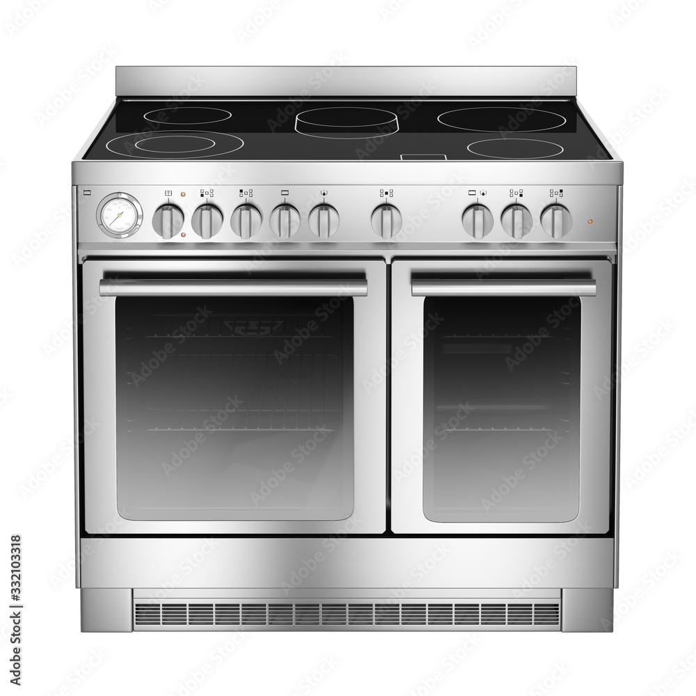 Gas Stove Isolated on White Background. Front View of Dual Gas Range