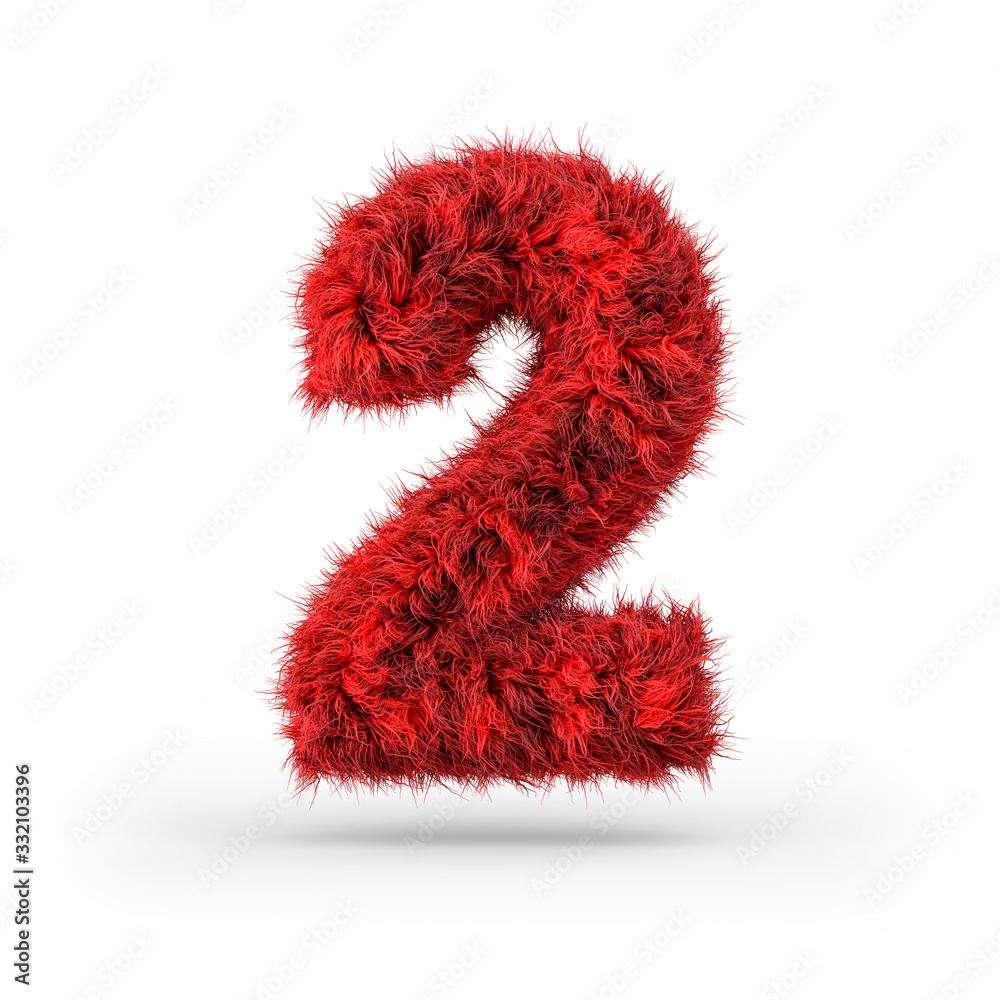 Number 2. Digital sign. Red fluffy and furry font. 3D Number 2. Digital sign. Red fluffy and furry font. 3D