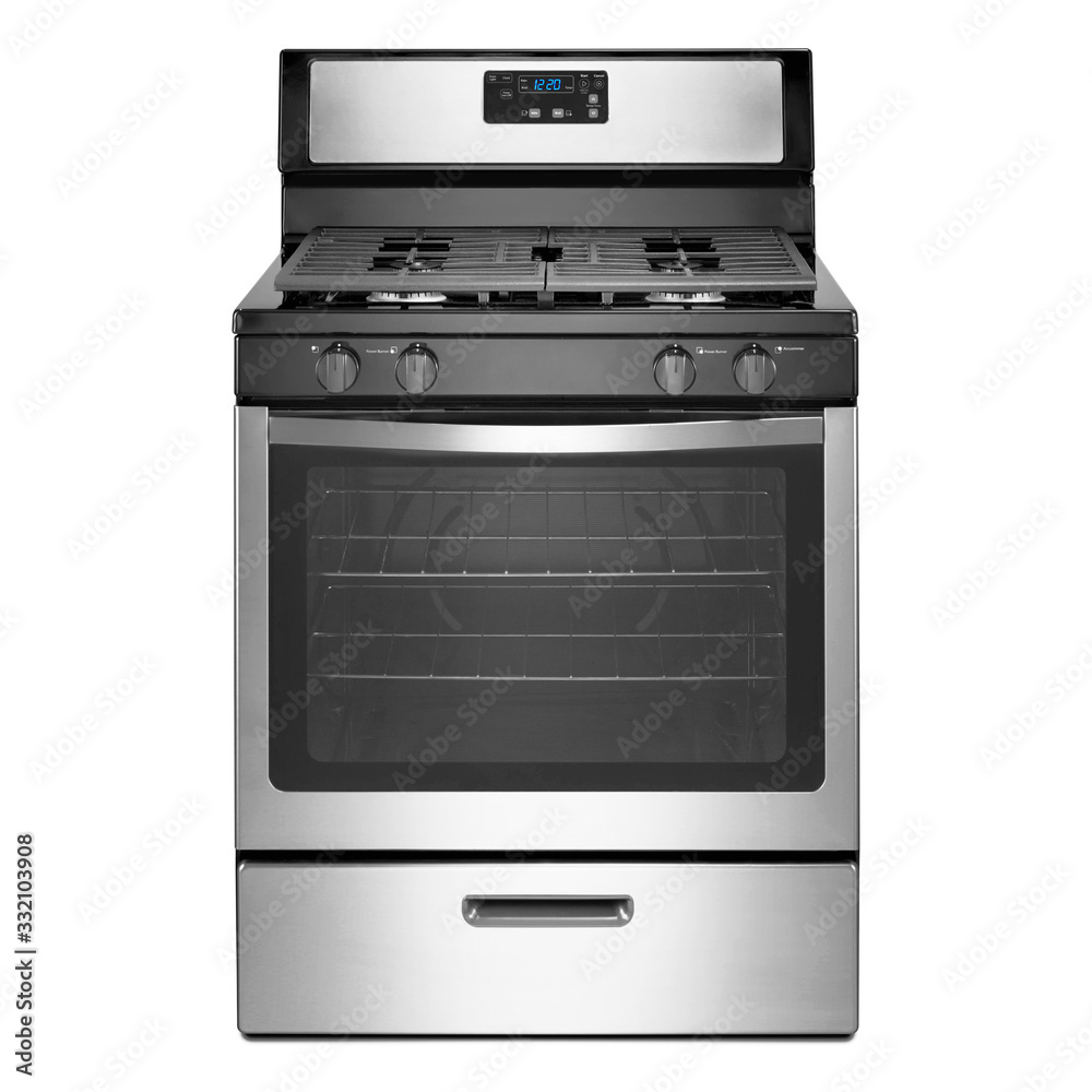 Single Gas Range Cooker Isolated on White Background. Front View of