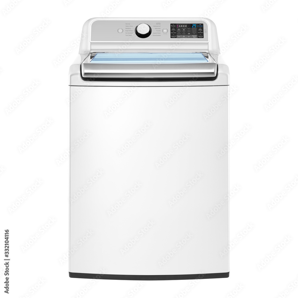 Top Loader Washing Machine Isolated on White Background. Front View of