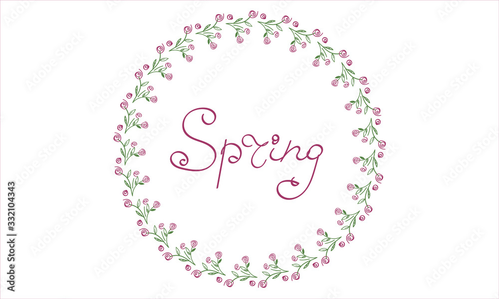 Round frame, flower wreath. the elements of the rose Bush. greeting card for spring, Easter. Doodle clip art Round frame, flower wreath. the elements of the rose Bush. greeting card for spring, Easter. Doodle clip art