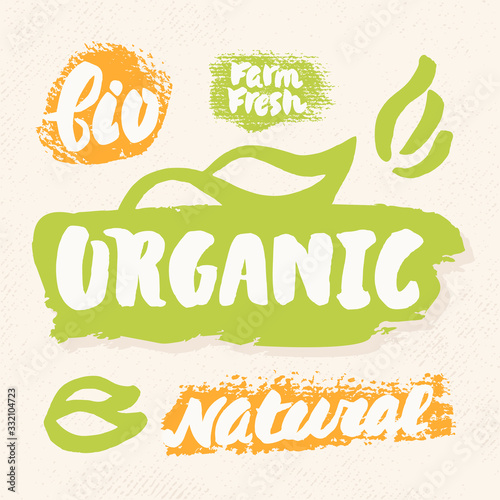 Organic, natural, bio and farm fresh. Set of labels for organic and natural food. 