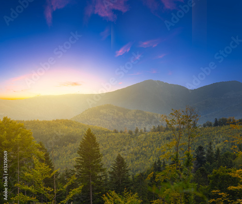 green mountain valley in a dawn shining