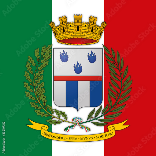 Polizia Penitenziaria coat of arms on the Italian flag, Italy, vector illustration
