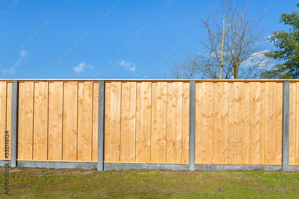 Built new horizontal wooden fence construction Built new horizontal wooden fence construction
