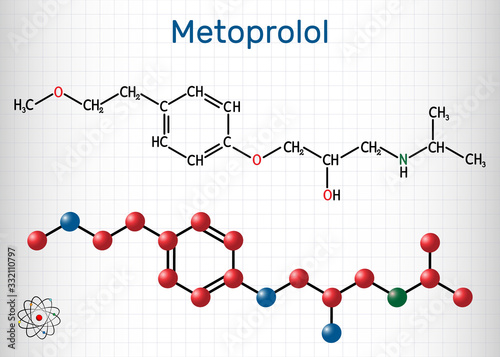 Metoprolol,  C15H25NO3 molecule. It is used in the treatment of hypertension and angina pectoris. Sheet of paper in a cage