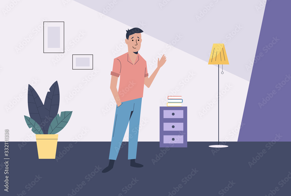 a man in the new house vector illustration