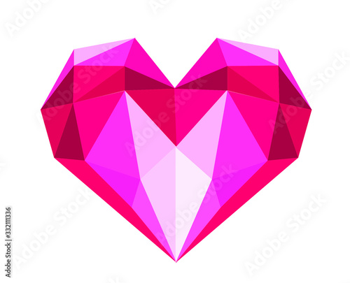 Symbol, pink polygon heart, on a gray background
