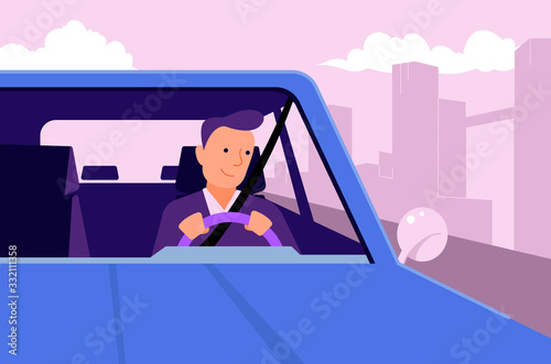 a man drives to work by car vector illustration