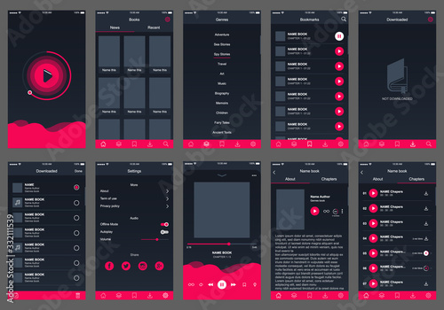 audio book app ui design mobile vector