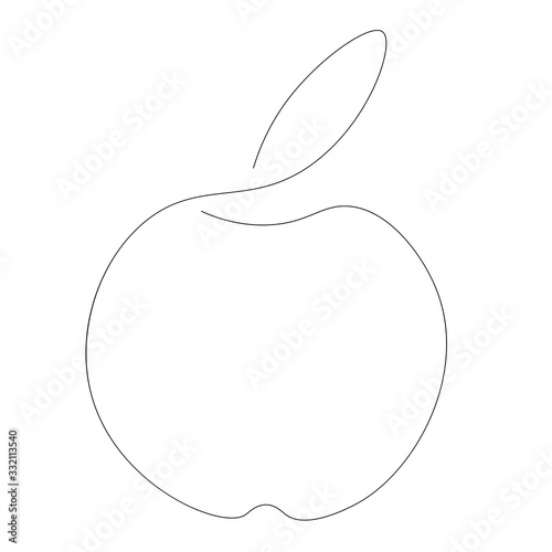 Apple on white background line drawing vector illustration