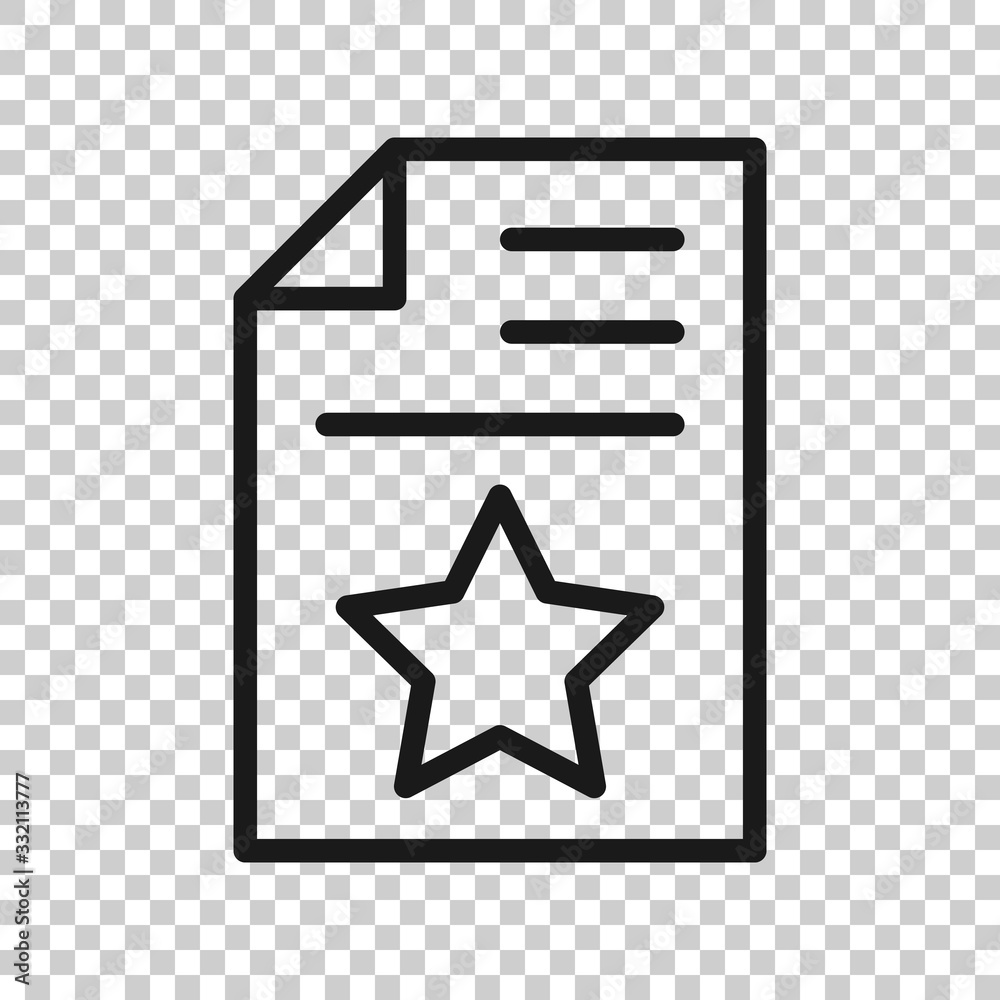 Document with star icon in flat style. Wish list vector illustration on white isolated background. Favorite purchase business concept. Document with star icon in flat style. Wish list vector illustration on white isolated background. Favorite purchase business concept.