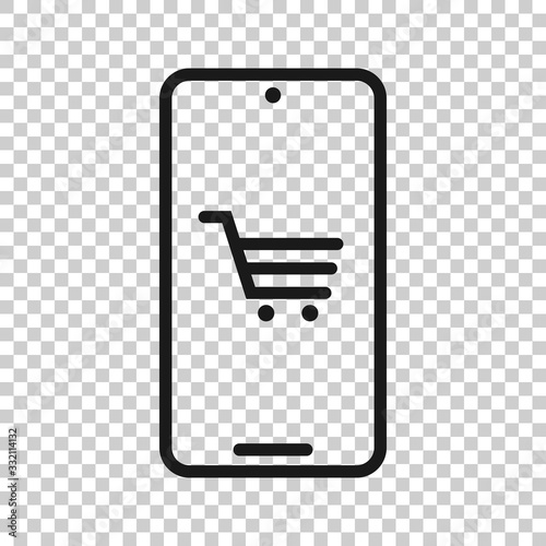 Online shopping icon in flat style. Smartphone store vector illustration on white isolated background. Market business concept.