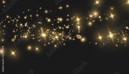 Yellow sparks glitter special light effect. Vector sparkles on transparent background. Christmas abstract pattern. Sparkling magic dust particles - 