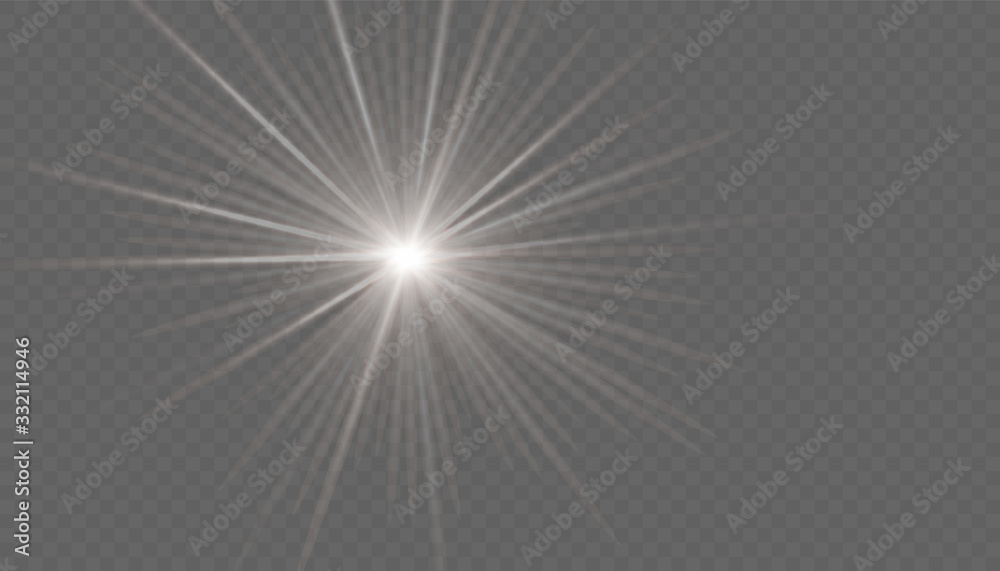 Fototapeta premium Star explosion vector illustration, glowing sun. Sunshine isolated on transparent background