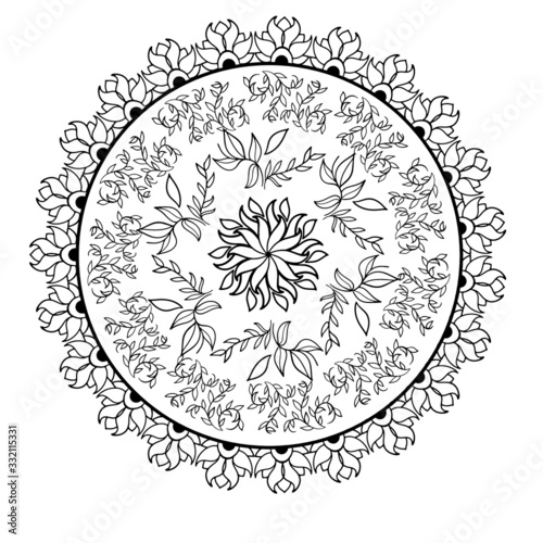 Oriental abstract ornament. Template for carpet, textile and any surface. Ornamental vector pattern with filigree details.mandala background, square geometric lace pattern with ornate frame, tribal 
