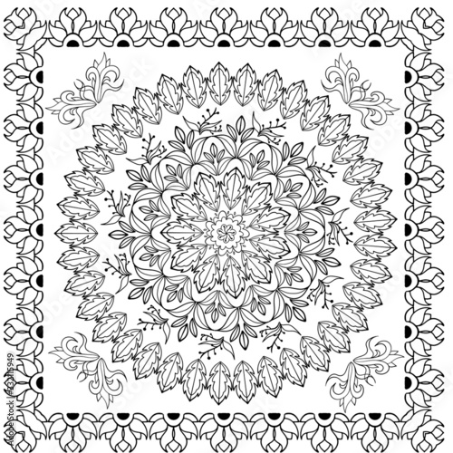 Oriental abstract ornament. Template for carpet, textile and any surface. Ornamental vector pattern with filigree details.mandala background, square geometric lace pattern with ornate frame, tribal 